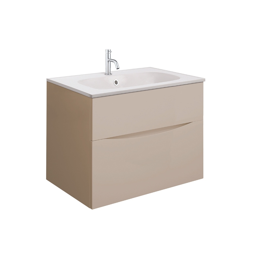 Product Cut out image of the Crosswater Glide II Warm Stone 700mm Double Drawer Unit with Matt White 1 Tap Hole Basin