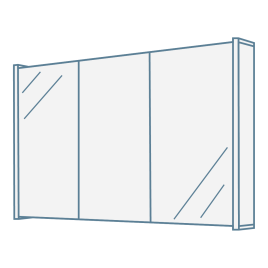 iconography image of a triple door mirrored bathroom cabinet/three door mirrored bathroom cabinet