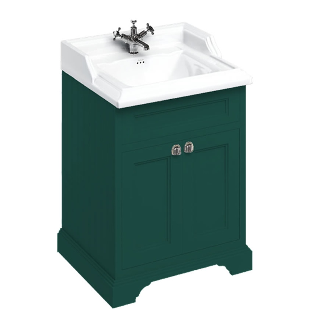 roduct Cut out image of the Burlington Classic 650mm Basin & Matt Green Freestanding Vanity Unit with Doors with one tap hole