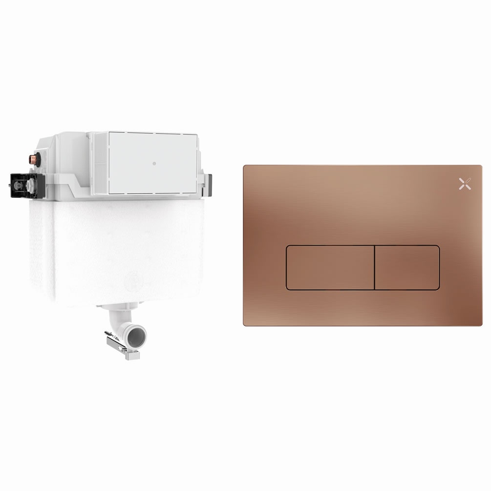 Cutout image of Crosswater 460mm Concealed Back-to-Wall Cistern & MPRO Brushed Bronze Dual Flush Plate