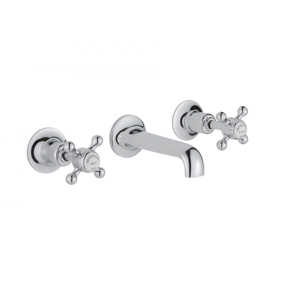 Photo of JTP Grosvenor Cross Chrome Wall Mounted Basin Mixer - White Indices