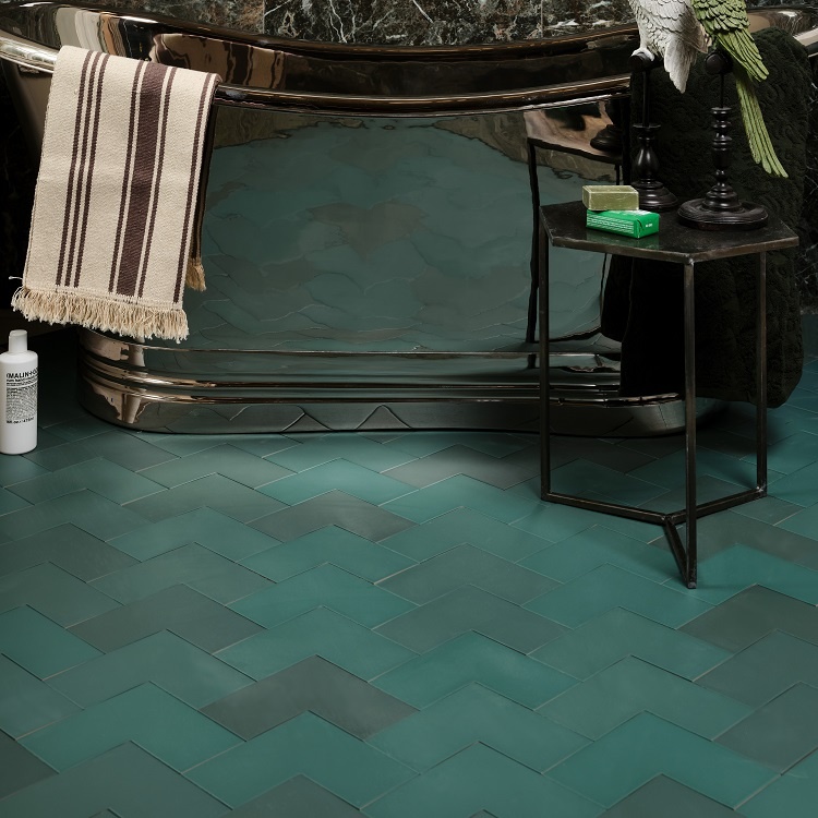 Ca' Pietra Abstract Green Tiles Sanctuary Bathrooms