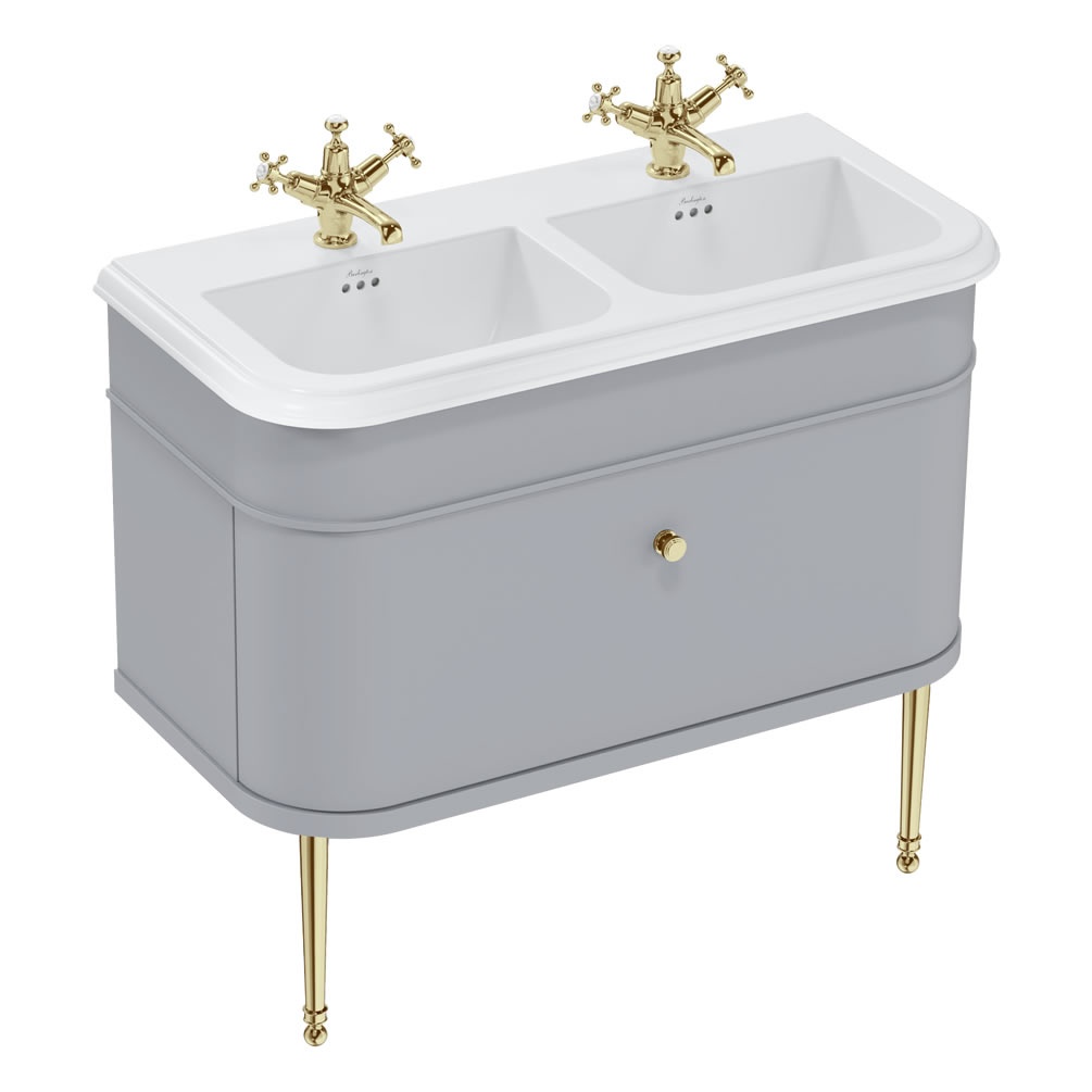 Burlington Chalfont 1000mm Ceramic Basin & Grey Vanity Unit With Gold Legs