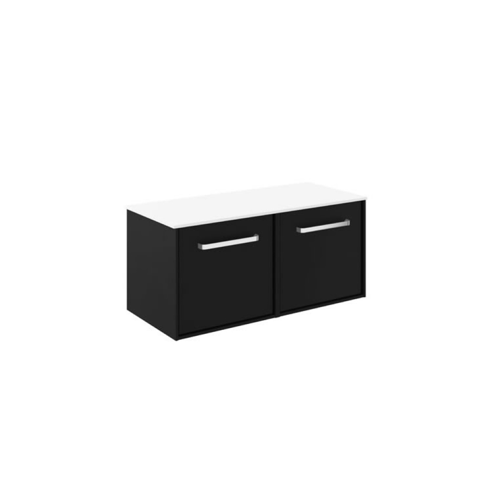 Cutout image of Crosswater Infinity 1000mm Matt Black Wall-Hung Vanity Unit & Polar White Worktop