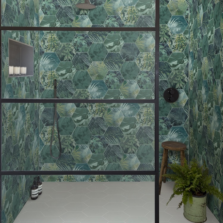 Economical Bathroom Tile Materials Reference: Ca Pietra Jungle Hexagon Tiles