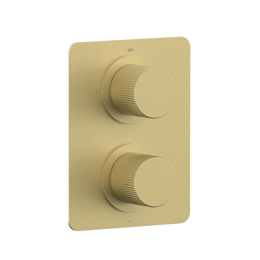 Vado Safari Leverless Fluted Satin Brass Thermostatic Shower Valve - 1 Outlet 2 Handle