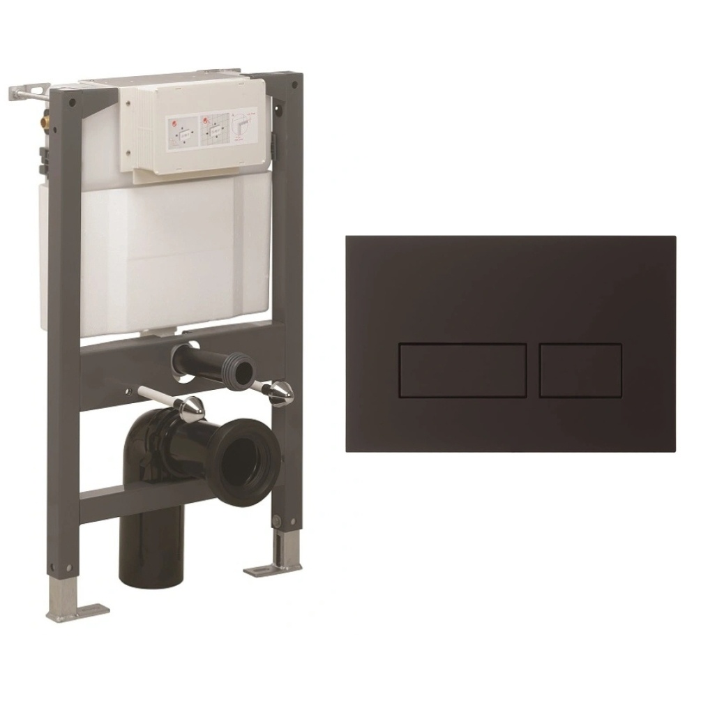 Cut out image of the Crosswater 820mm Wall-Hung WC Support Frame with MPRO Matt Black Flush Plate
