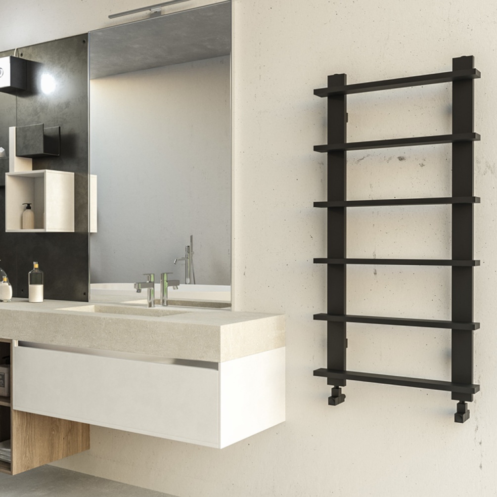 Lifestyle Photo of Radox Saber 1000mm x 500mm Matt Black Heated Towel Rail