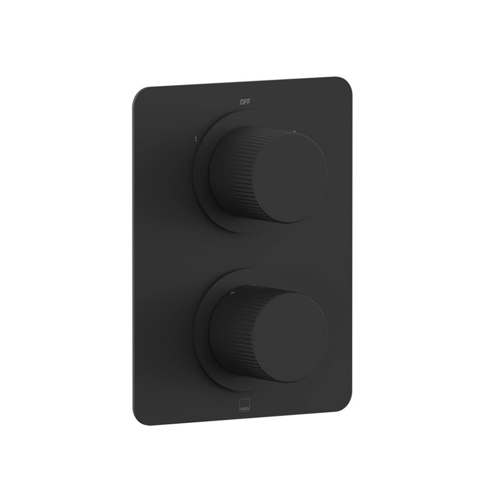 Vado Safari Leverless Fluted Matt Black Thermostatic Shower Valve - 2 Outlet 2 Handle