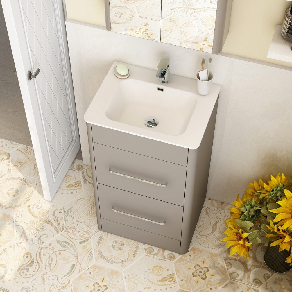 Imex Suburb Matt Ash 2 Drawer 500mm Floorstanding Vanity Unit Lifestyle 1