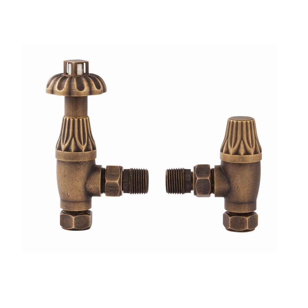 Cutout image of Redroom by Barwick Antique Brass Traditional Straight Thermostatic Radiator Valves