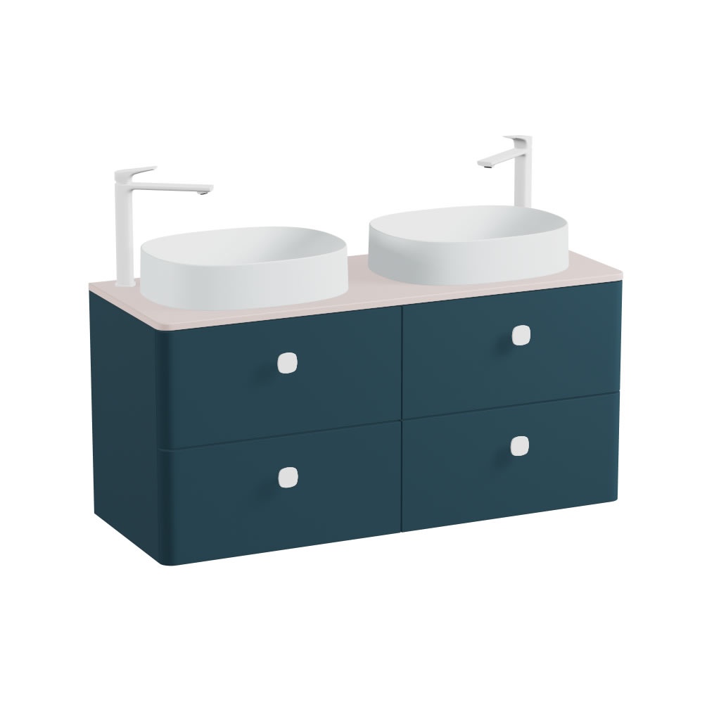 Vado Cameo 1200mm Pink Clay Wall Hung 4 Drawer Vanity Unit, Worktop & Arctic Oval Basins