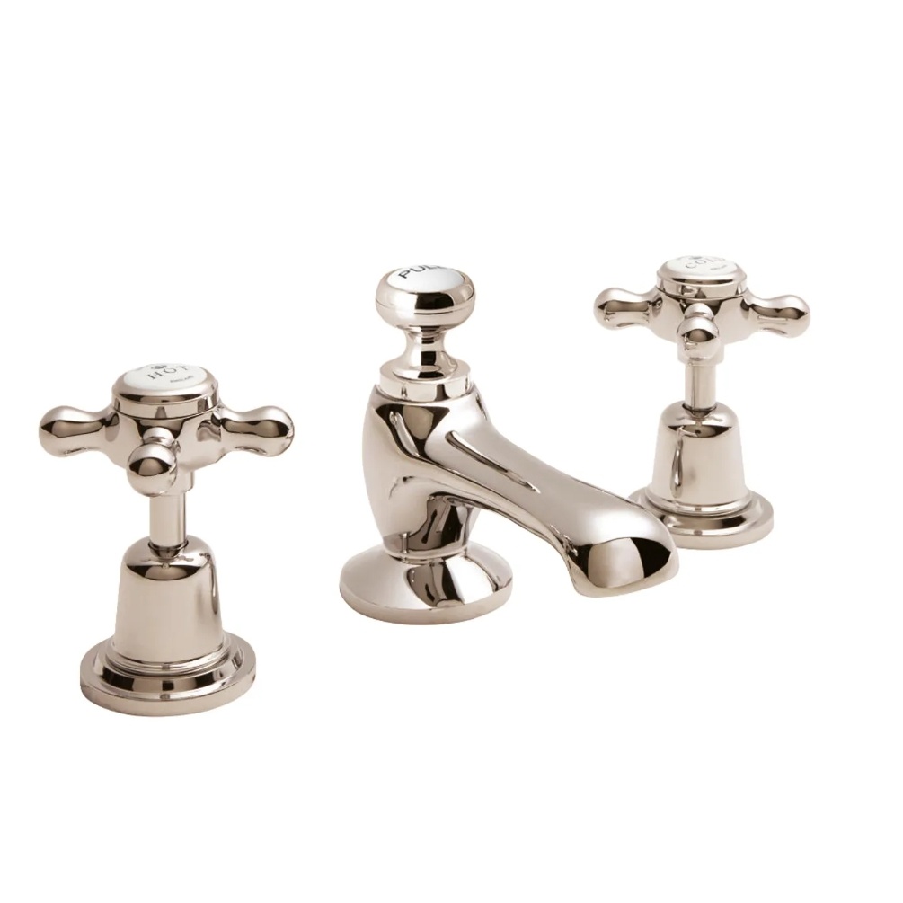 BC Sanitan Crosshead  Nickel 3 Tap Hole Basin Mixer & Waste Cut Out
