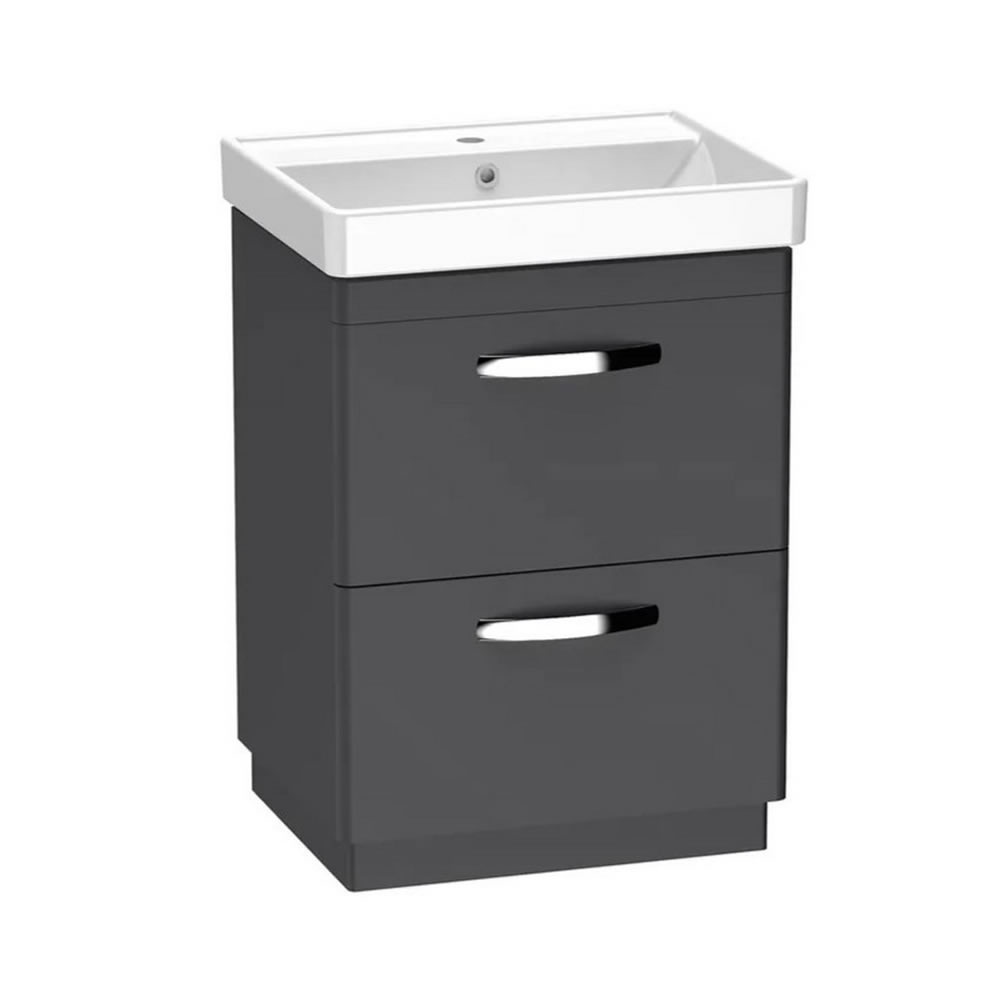 Tavistock Compass 600mm Matt Storm Grey Freestanding Double Drawer Unit & Basin
