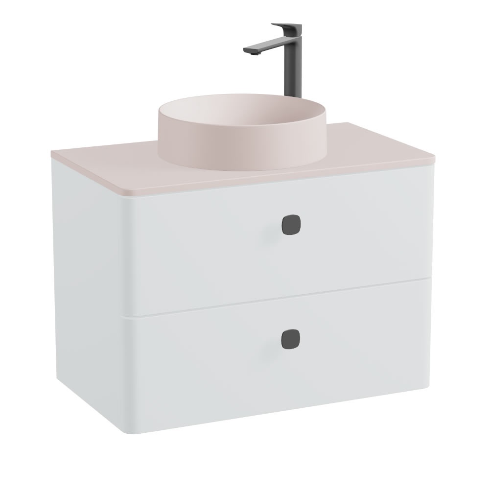 Vado Cameo 800mm Arctic White Wall Mounted Vanity Unit, Pink Clay Worktop & Basin
