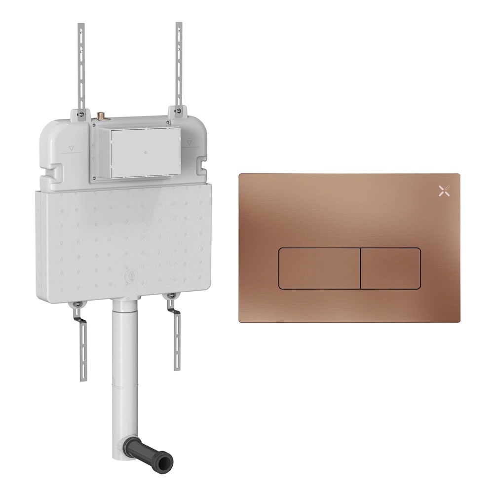 Cutout image of Crosswater 530mm Concealed Back-to-Wall Cistern & MPRO Brushed Bronze Dual Flush Plate