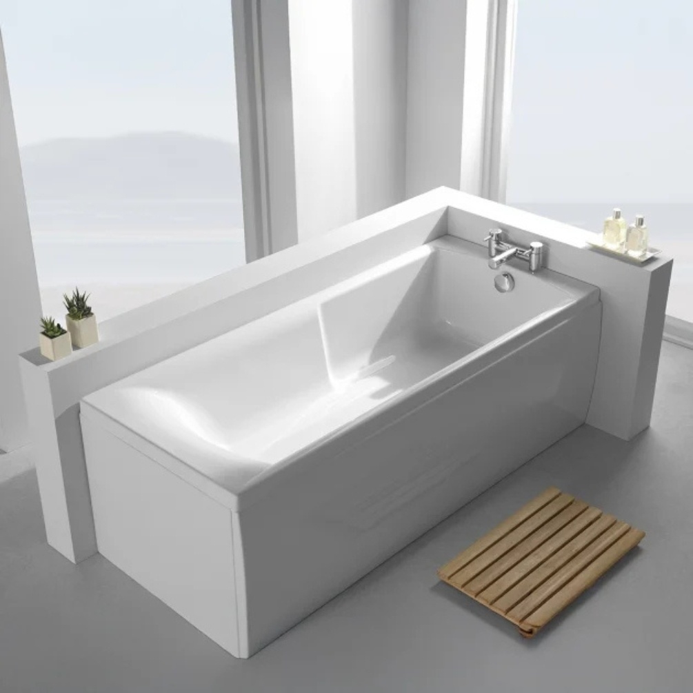 Lifestyle image of the Carron Matrix 1700mm x 700mm Single Ended Carronite Bath, installed against a separated corner wall