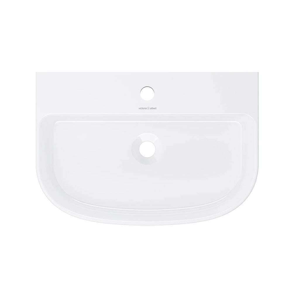 Product cut out image of the Lussari 600mm Gloss White Back to Wall Countertop Basin One Tap Hole