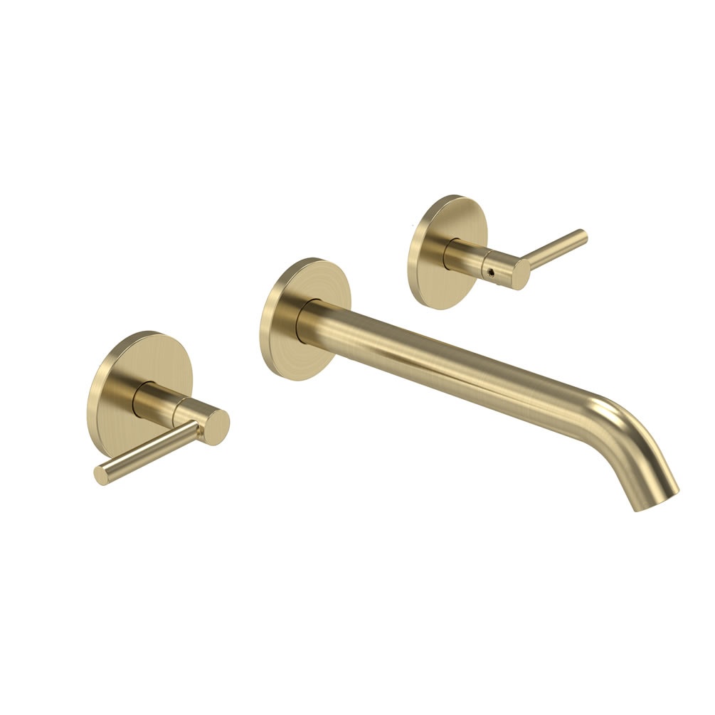 Tavistock Cohort Lever Brushed Brass Wall Mounted 3 Tap Hole Basin Mixer