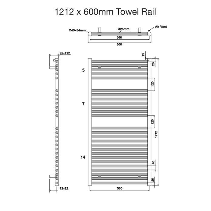 Tissino Hugo2 Anthracite Towel Rail Sanctuary Bathrooms