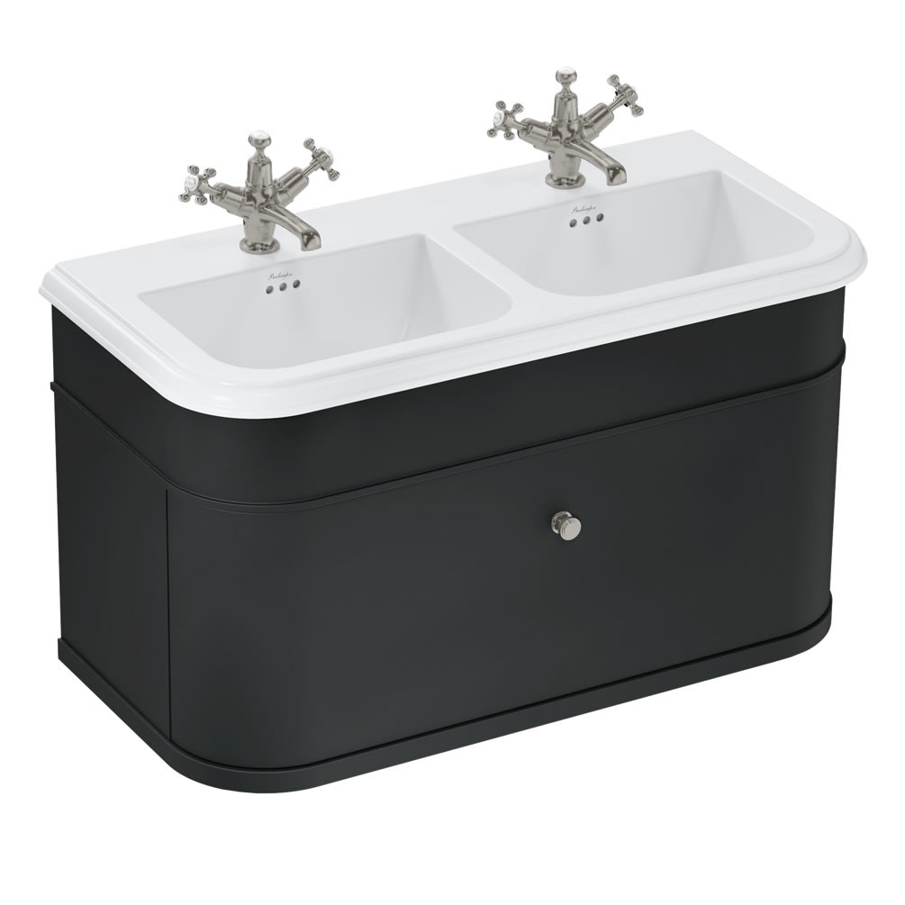 Burlington Chalfont 1000mm Double Basin & Matt Black Wall Hung Unit - 3 Tap Holes