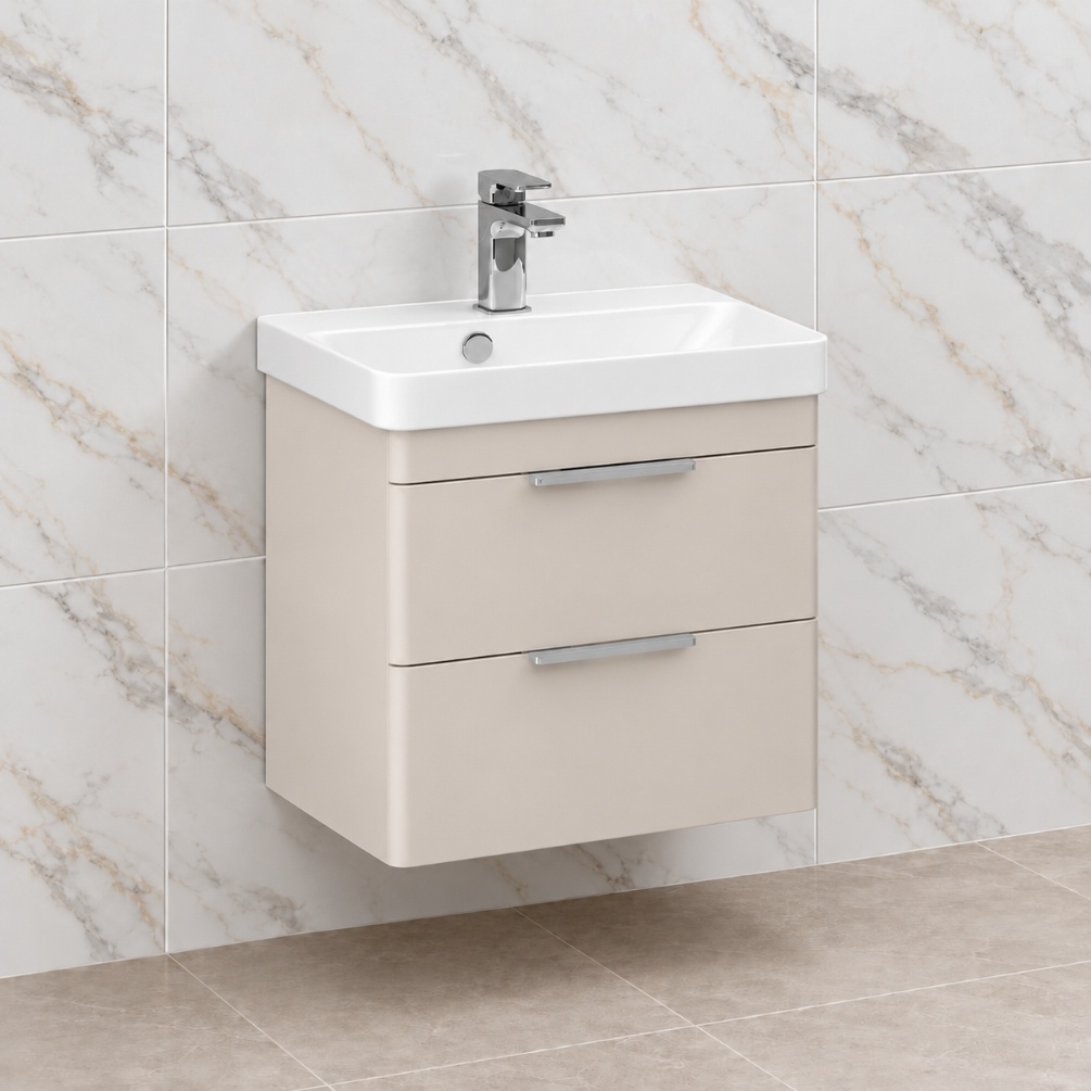 Imex Luna Matt Cashmere 550 x 370mm 2-Drawer Wall Mounted Vanity Unit Lifestyle