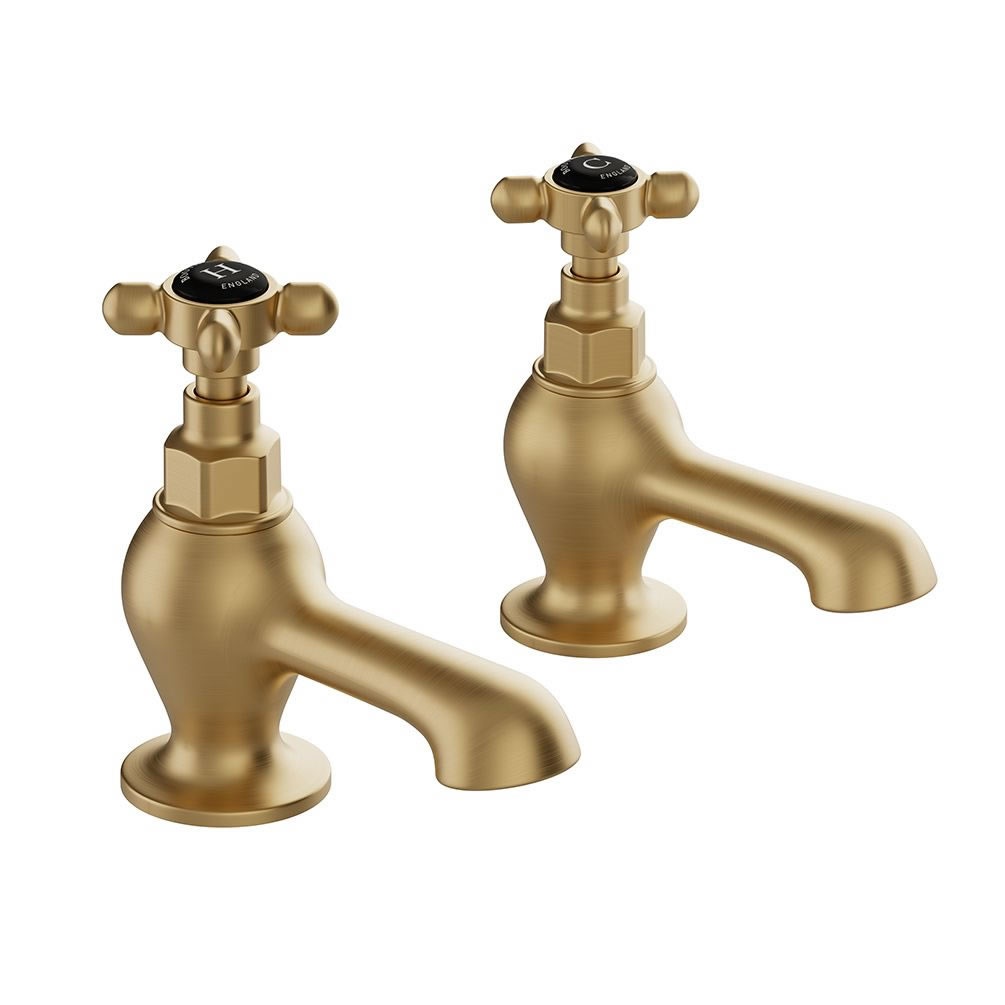 Booth & Co. Axbridge Black Cross Brushed Brass Bath Pillar Taps