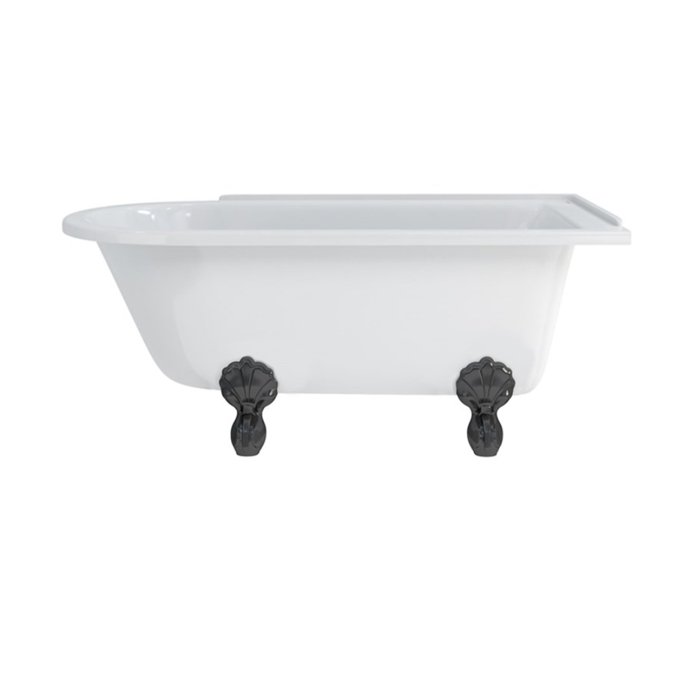 product cut out image of burlington hampton 1500 right hand shower bath with black luxury claw feet