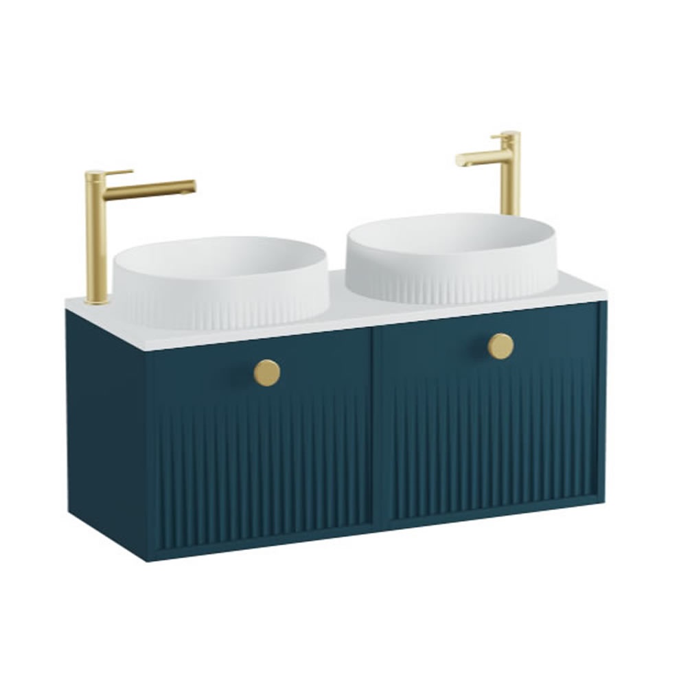 Vado Safari Fluted 1000mm Atlantic Blue Wall Hung Vanity Unit & Arctic White Worktop
