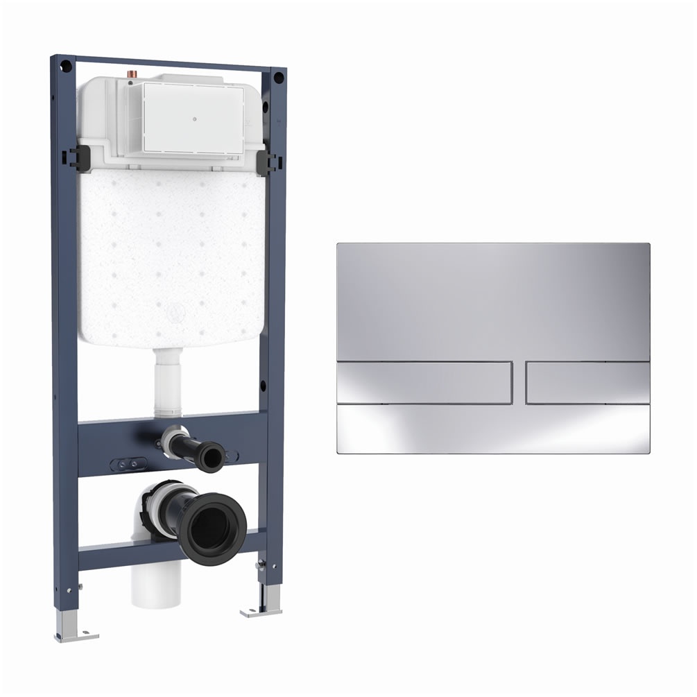 Cutout image of Crosswater 1120mm Slim Wall-Hung Cistern Frame & Venue Chrome Dual Flush Plate