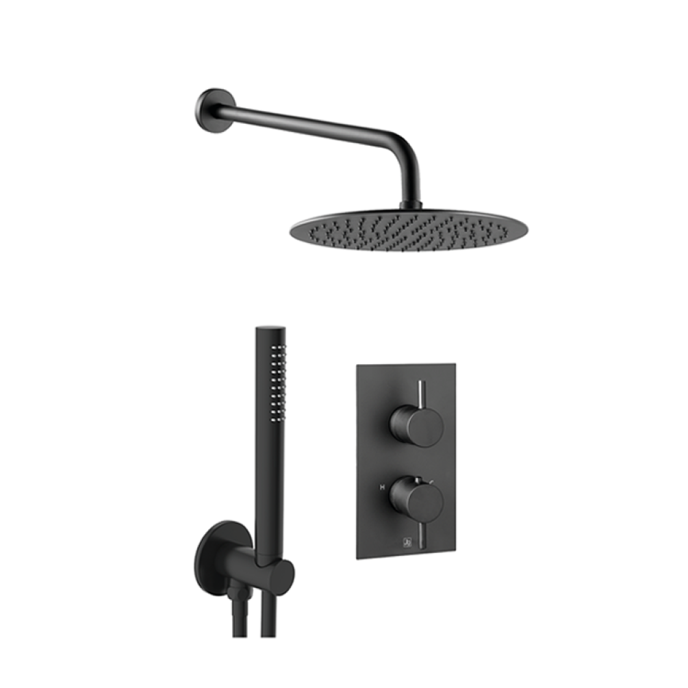 Photo of JTP Vos Matt Black 2 Outlet, 2 Control Fixed Head Shower Pack with Handset Cutout