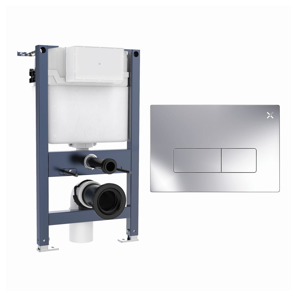 Cutout image of Crosswater 820mm Wall-Hung Cistern Frame & MPRO Chrome Dual Flush Plate