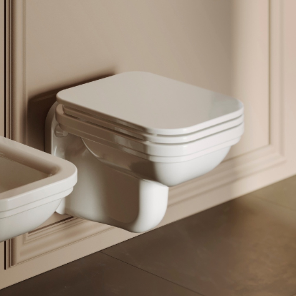 Lifestyle image of the Crosswater Waldorf Wall Hung Toilet