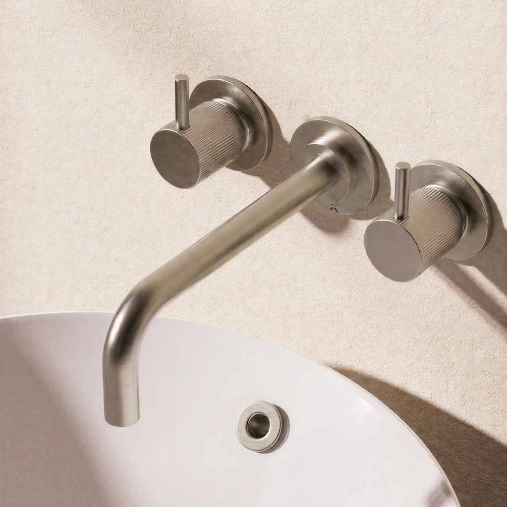 Crosswater MPRO Flute Brushed Nickel 3-Hole Wall Mounted Basin Mixer Tap Lifestyle