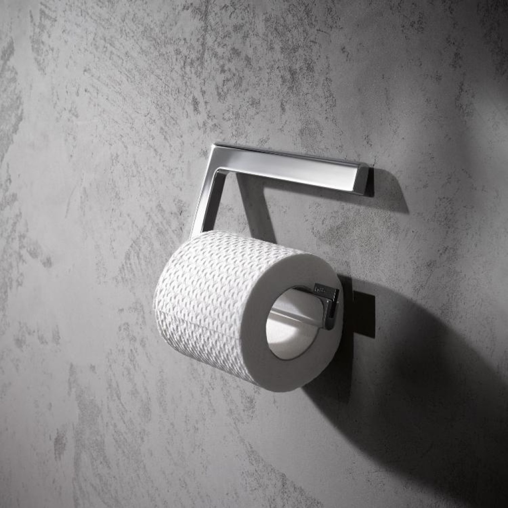Product Lifestyle image of Keuco Edition 400 Chrome Toilet Roll Holder 11562 010000 with a toilet roll
