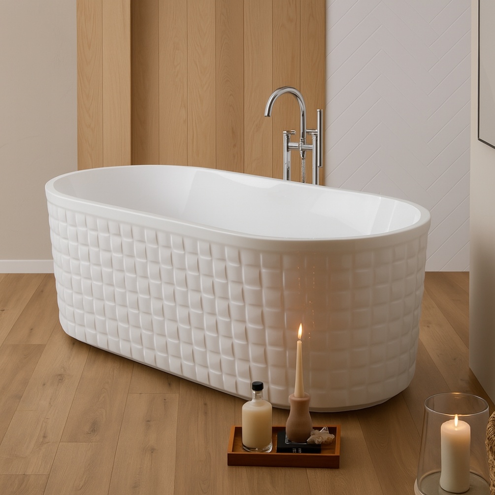 Lifestyle image of the Sanctuary Granier 1700mm Double Ended Weave Textured Freestanding Bath