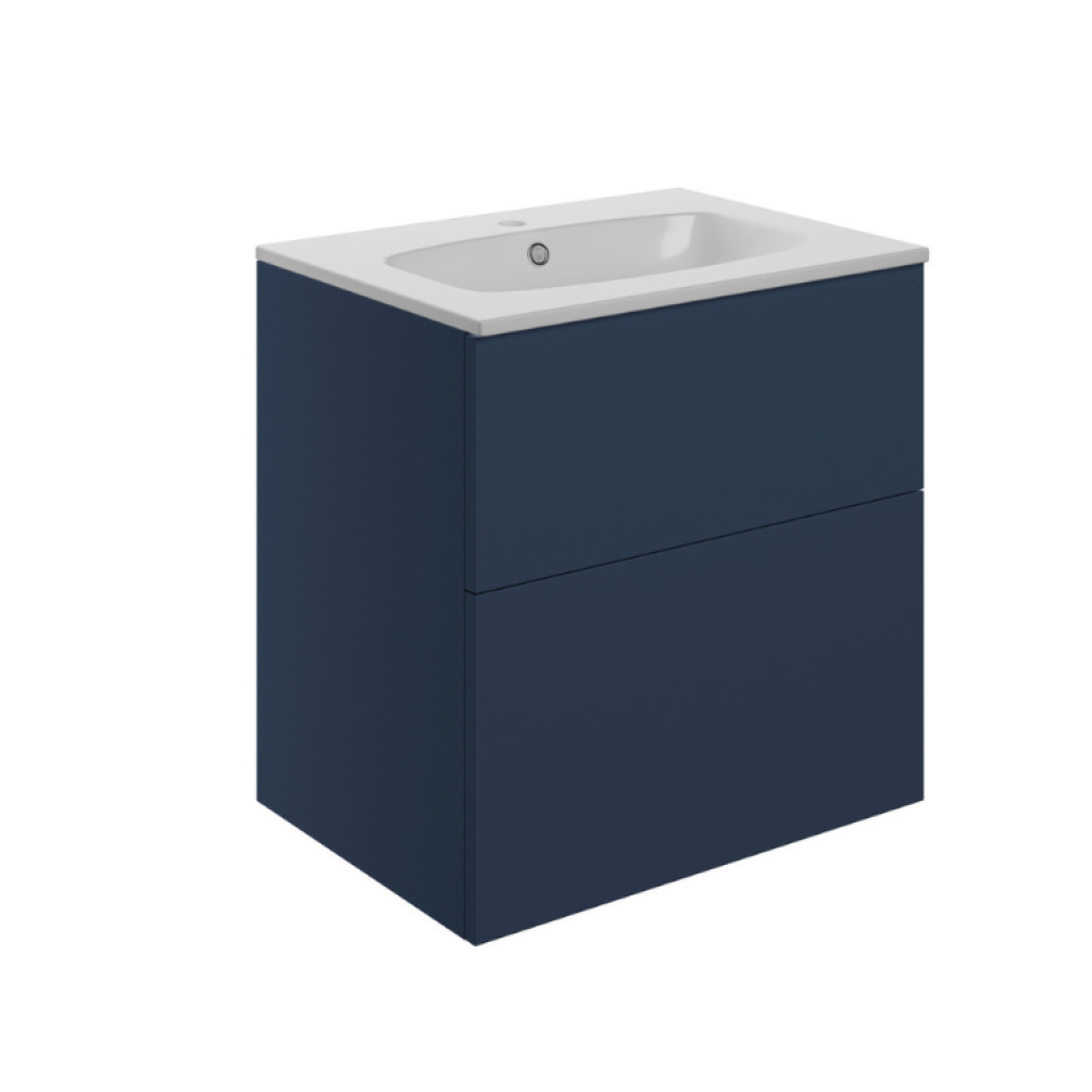 Camden Matt Deep Blue 610mm 2 Drawer Wall Hung Vanity Unit & Basin