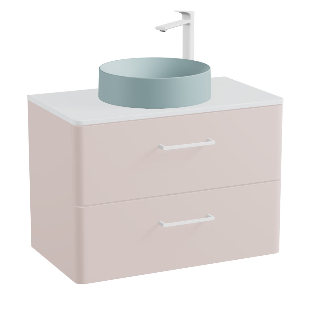 Vado Cameo 800mm Pink Clay Wall Hung 2 Drawer Vanity Unit, Arctic Worktop & Cove Basin