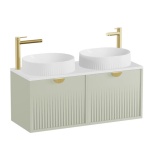 Vado Safari Fluted 1000mm Sage Green Wall Hung Vanity Unit & Gloss White Worktop