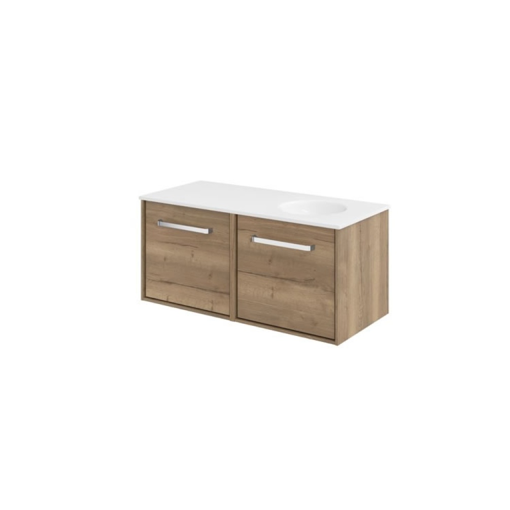 Cutout image of Crosswater Infinity 1000mm Windsor Oak Wall-Hung Vanity Unit & Right-Handed Basin