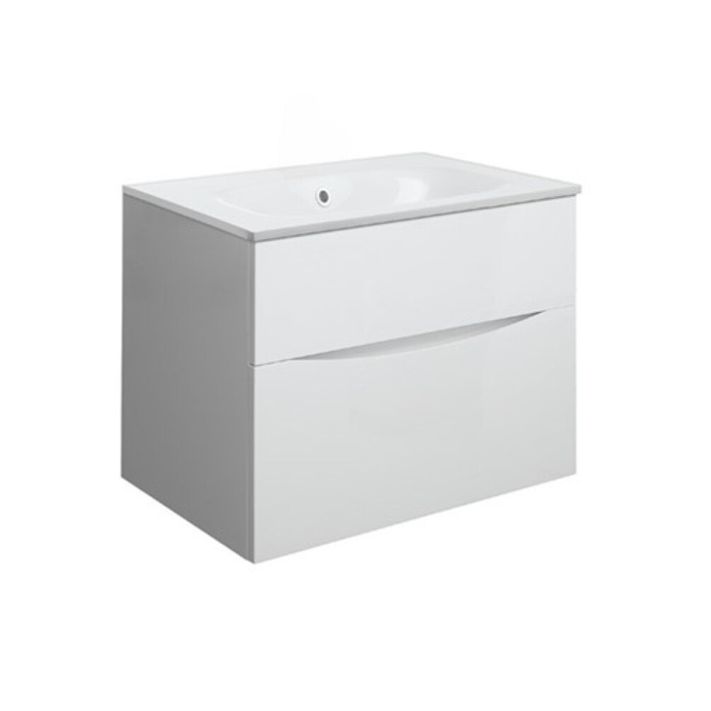 Product Cut out image of the Crosswater Glide II White Gloss 700mm Double Drawer Unit with Cast Mineral Marble 0 Tap Hole Basin