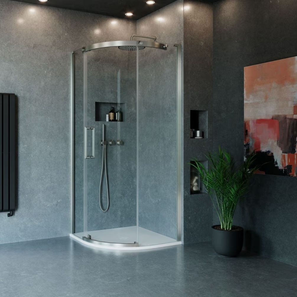 Crosswater Optix 10 Brushed Nickel 900mm x 900mm Quadrant Shower Enclosure Set Lifestyle 1