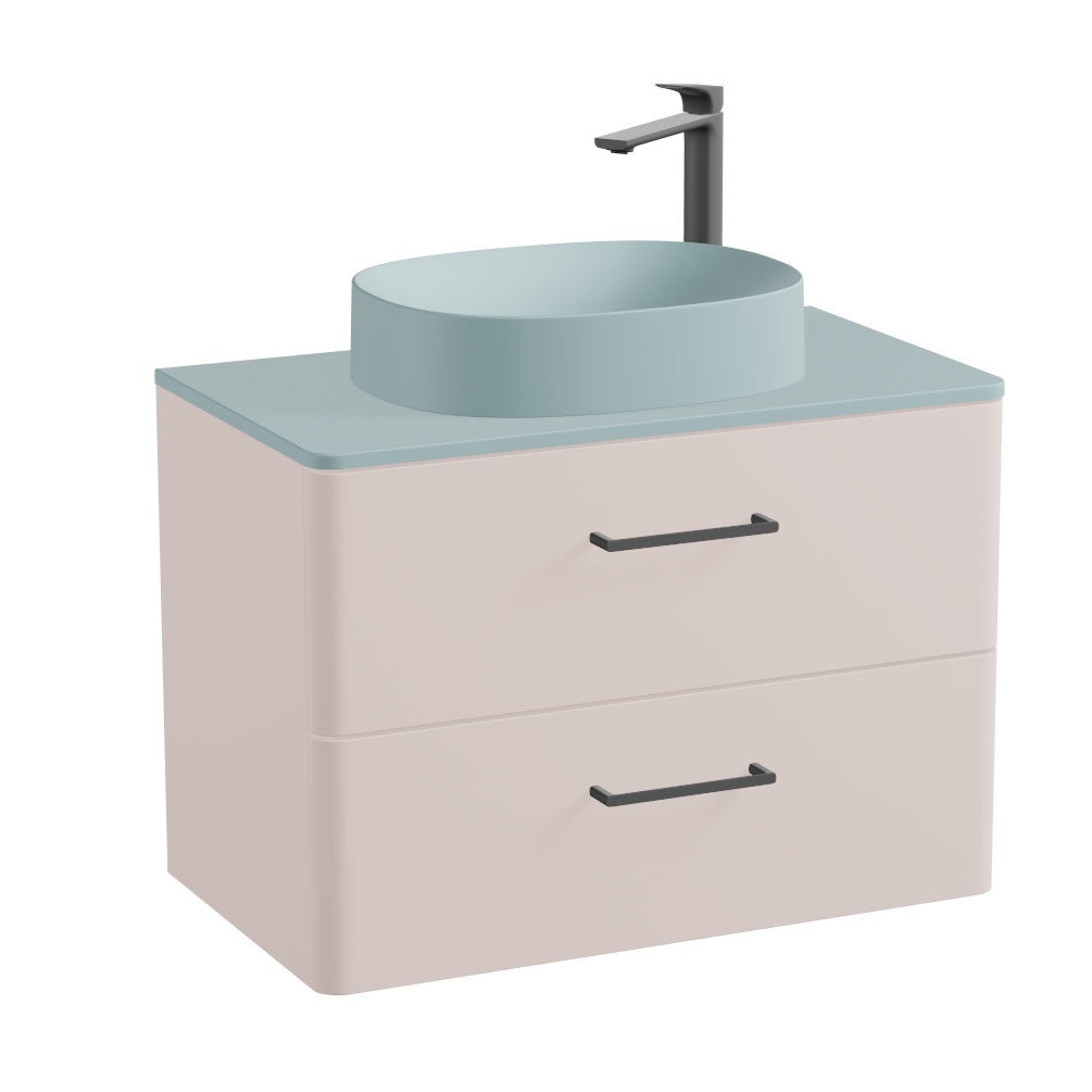 Vado Cameo 800mm Pink Clay Wall Hung 2 Drawer Vanity Unit, Cove Worktop & Basin