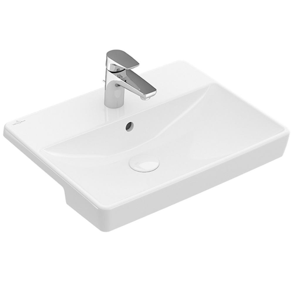 Product cut out image of Villeroy and Boch Avento Semi Recessed 550mm Alpin white basin with chrome mono mixer tap