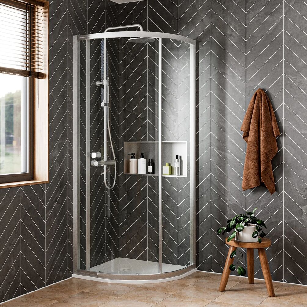 Lifestyle image of Crosswater Clear 6 Brushed Stainless Steel 900mm Shower Quadrant
