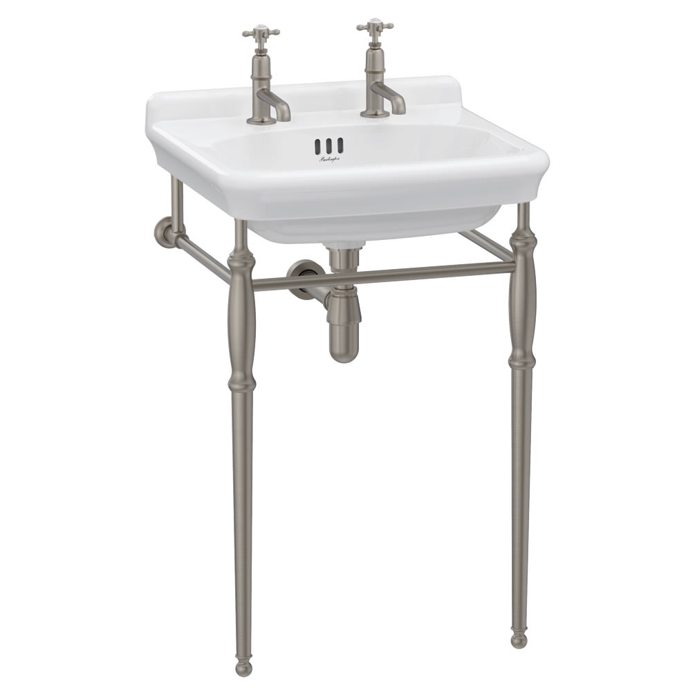 Burlington Guild 560mm Brushed Nickel Wash Stand & Basin - 2 Tap Holes