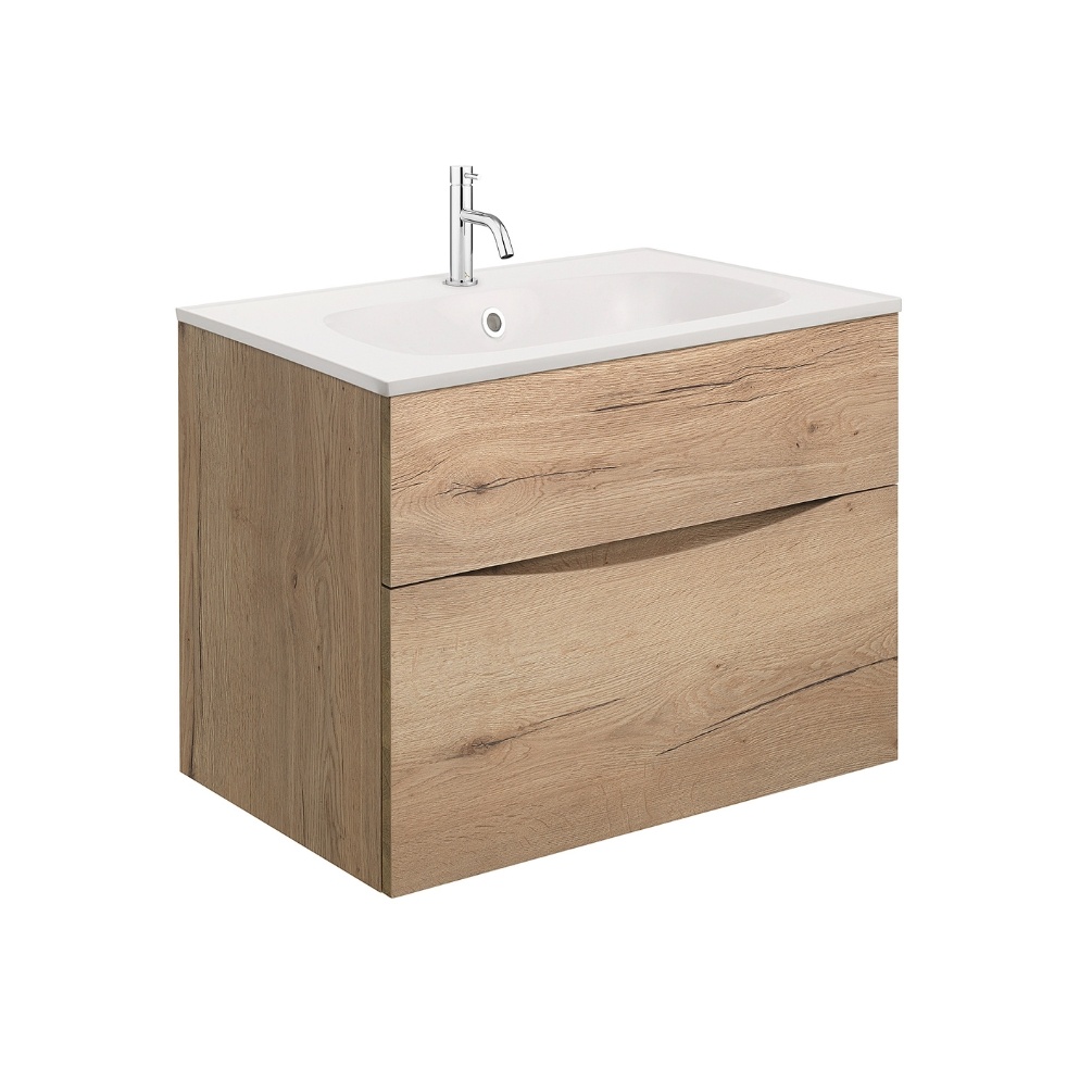Product Cut out image of the Crosswater Glide II Windsor Oak 700mm Double Drawer Unit with Matt White 1 Tap Hole Basin