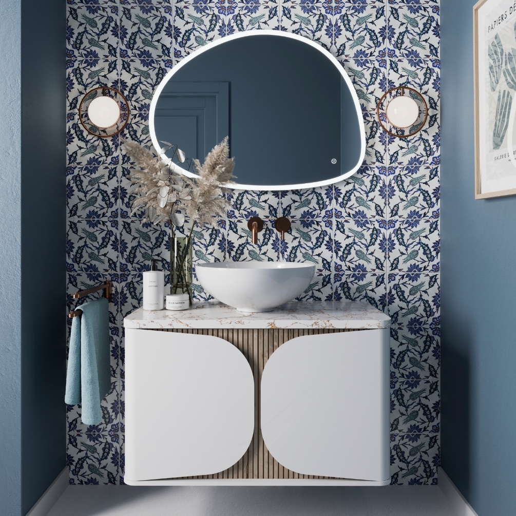 Product Lifestyle image of the Crosswater Tambour Matt White 800mm Single Drawer Unit with Worktop
