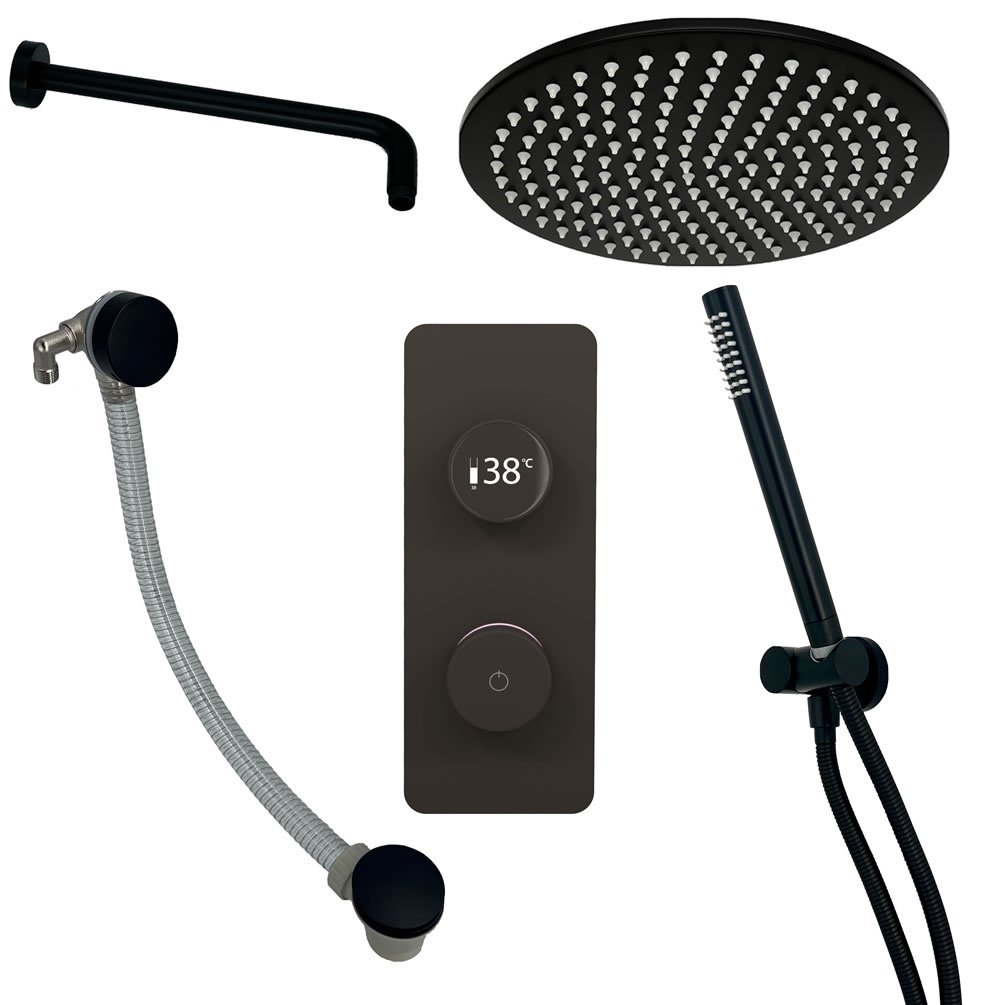 Cutout image of TED TOGO Matt Black Triple Outlet Digital Shower Bath Set