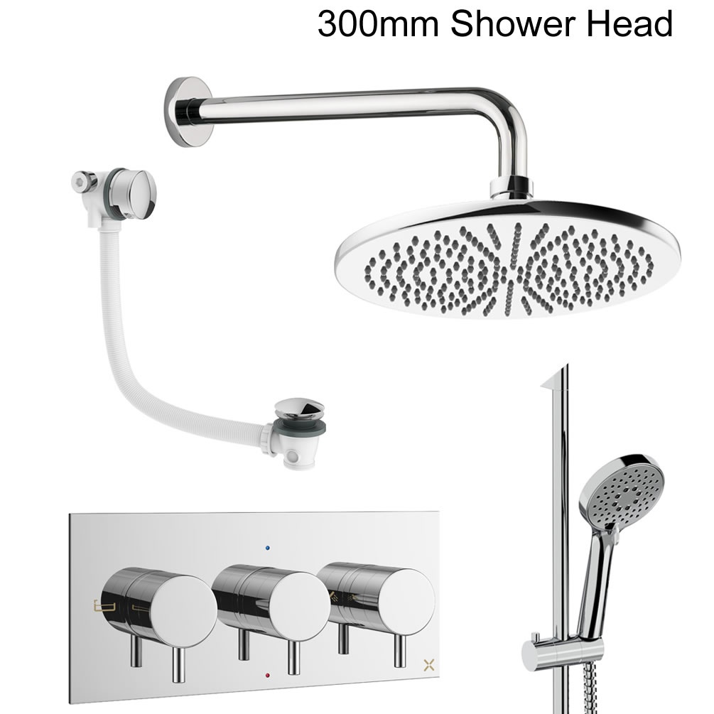 Cutout image of Crosswater Design Chrome Three Outlet Slide Rail Shower Bath Set 300mm head